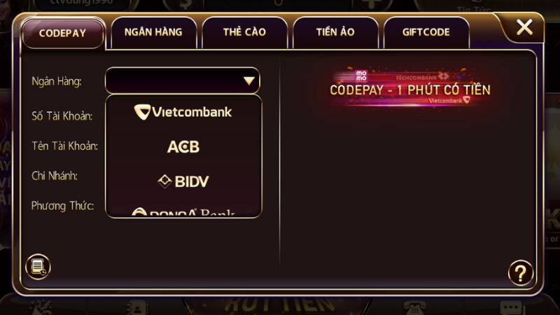 Nạp tiền thông qua Codepay nhanh chóng